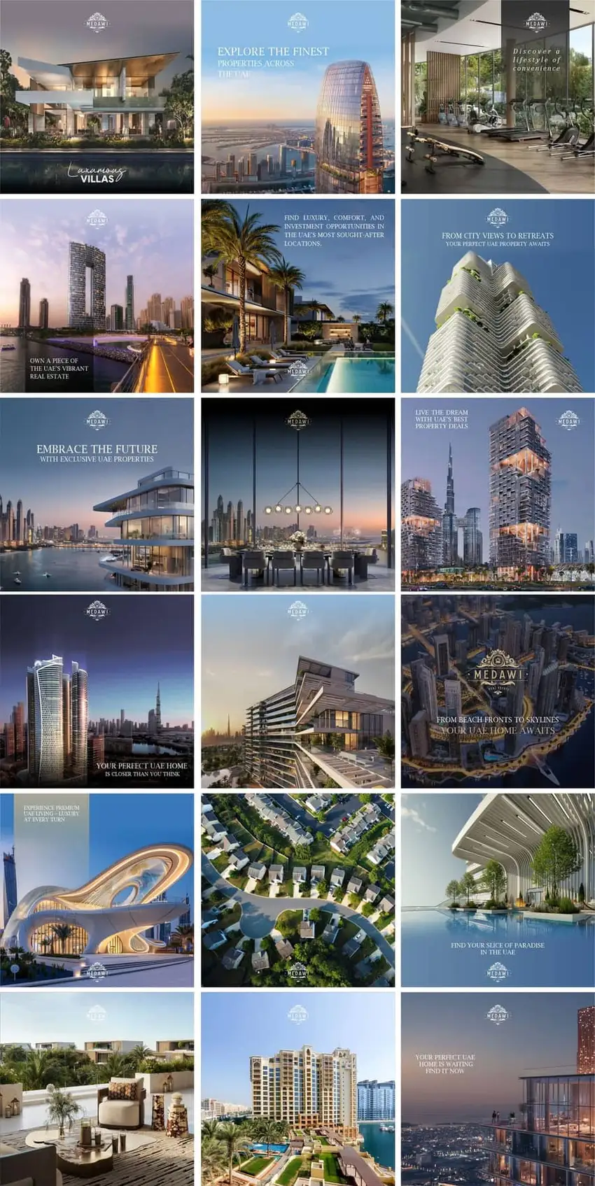 Property social media marketing grid for Medawi Real Estate